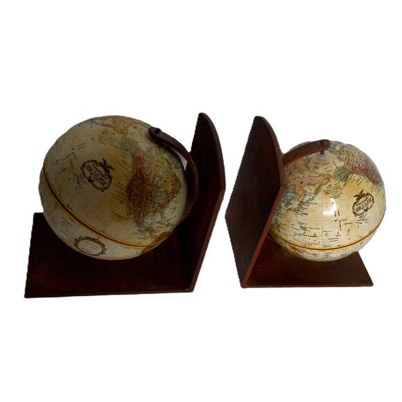 Vintage Replogle World Classic Series World Globe Bookends With Metal Base - Picture 2 of 6
